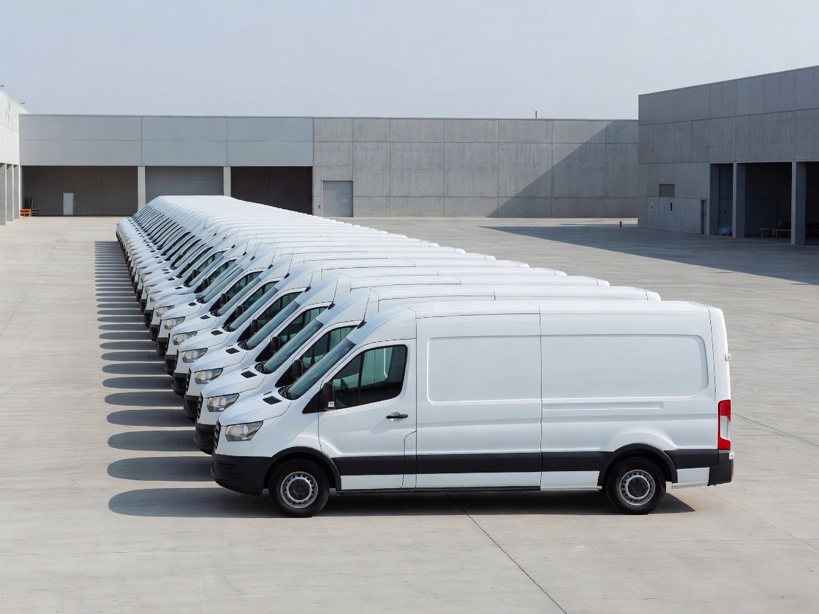 Row of clean commercial logistics vans lined up neatly showing professional business standards maintained by Dailyspotlighttrax